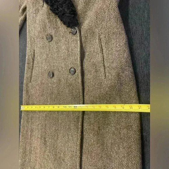 Ralph Lauren Collection Purple Label Wool Coat Shearling Fur Collar Trench Tweed - Picture 15 of 16